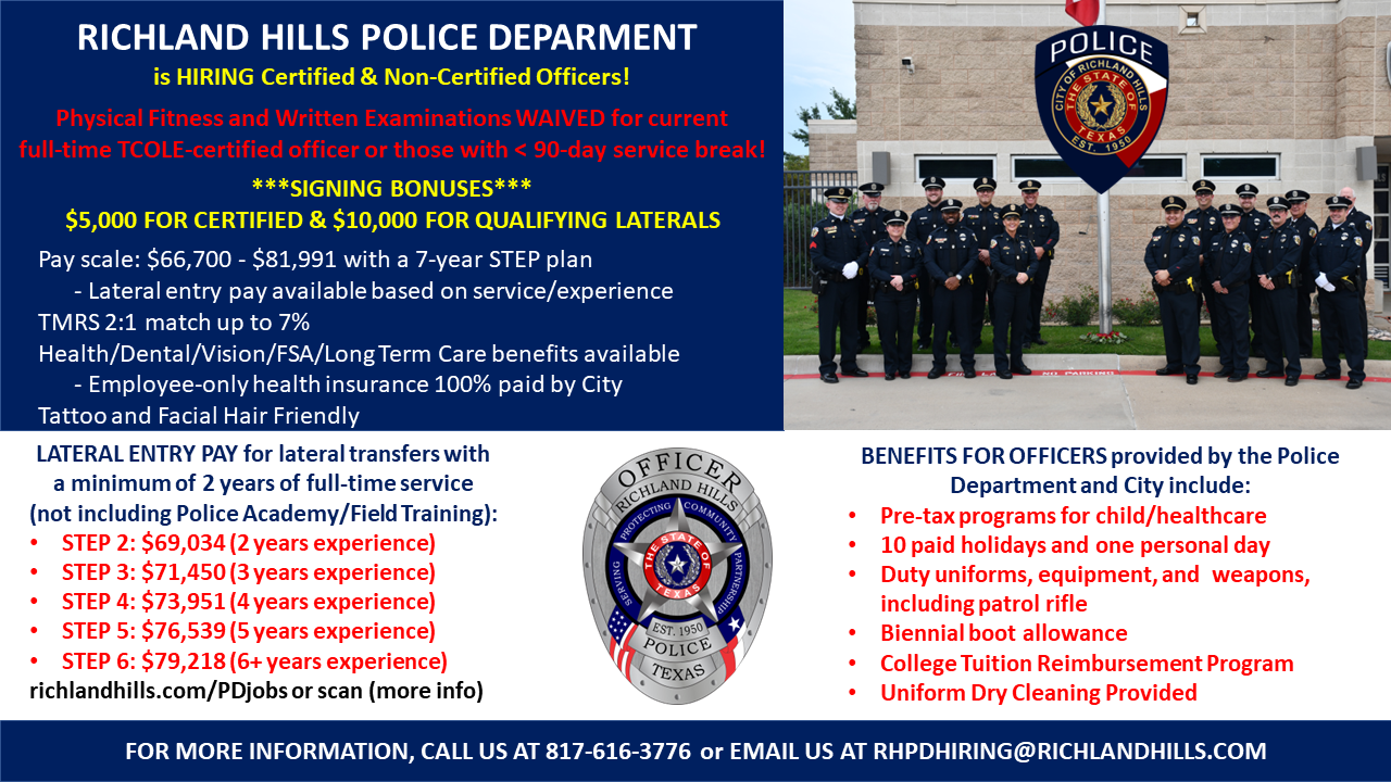 Richland Hills Police Department, TX Public Safety Jobs