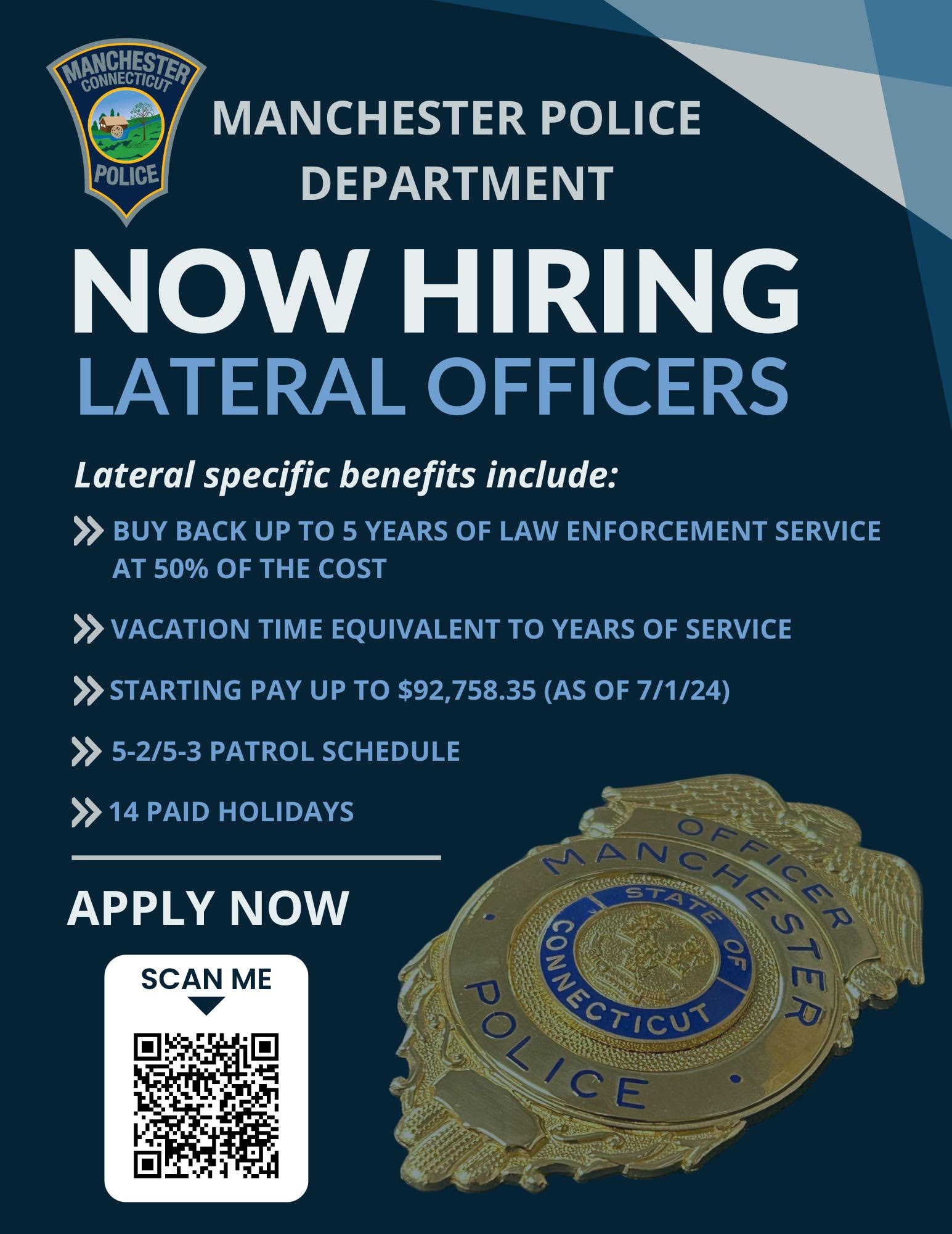 Manchester Police Department, CT Public Safety Jobs