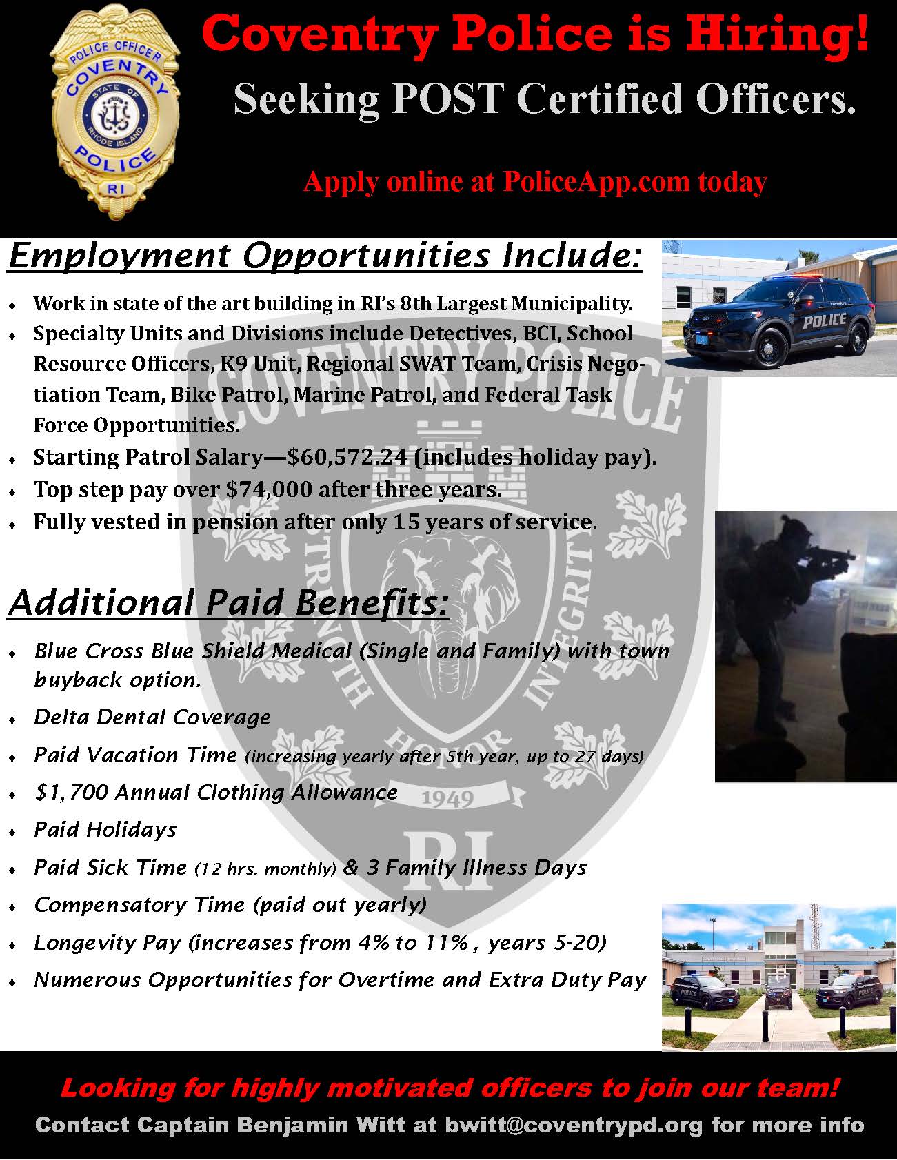 Coventry RI Police Department, RI Public Safety Jobs