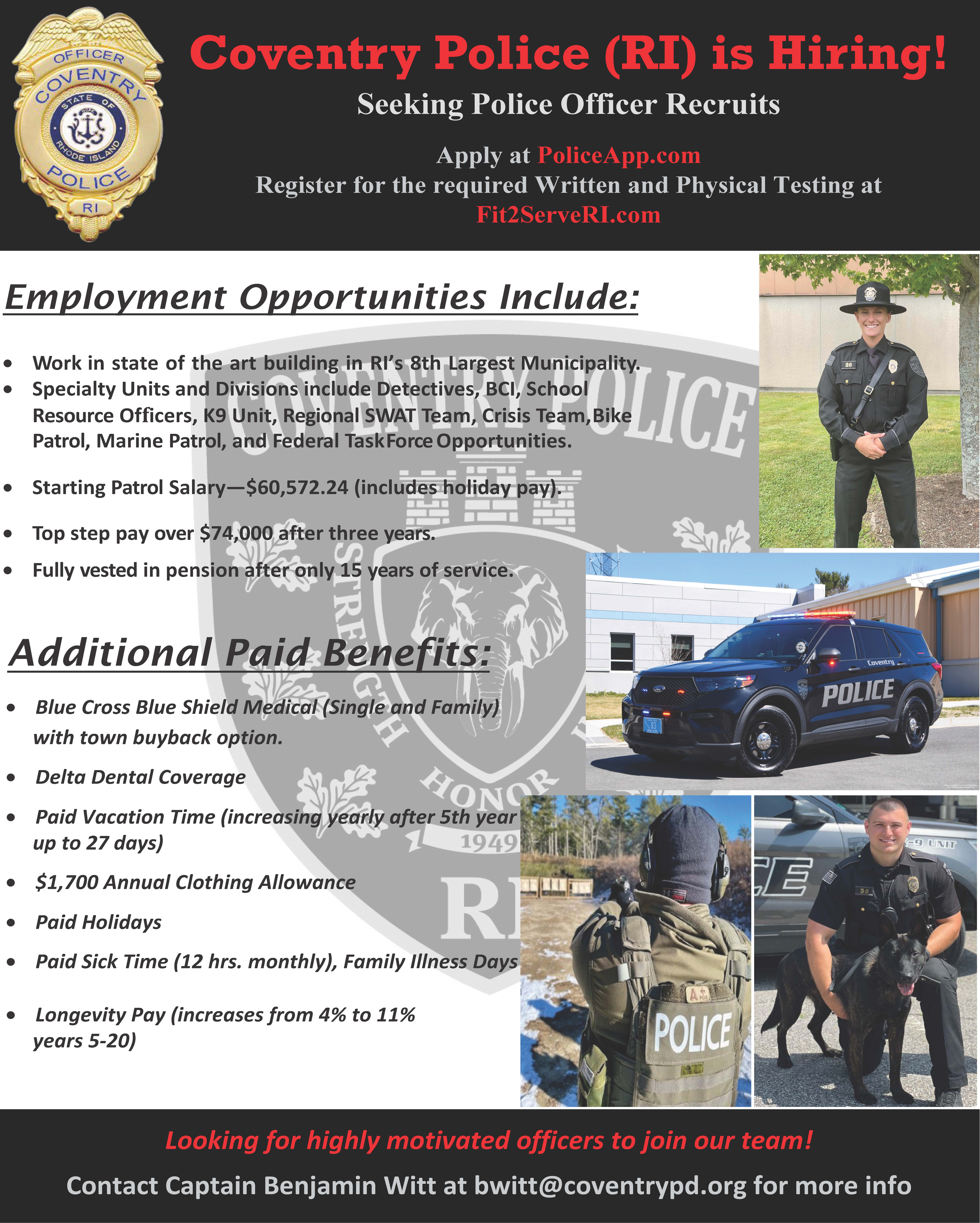 Coventry RI Police Department, RI Public Safety Jobs